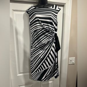 Graphic Black and White Faux Wrap Dress - Size Large